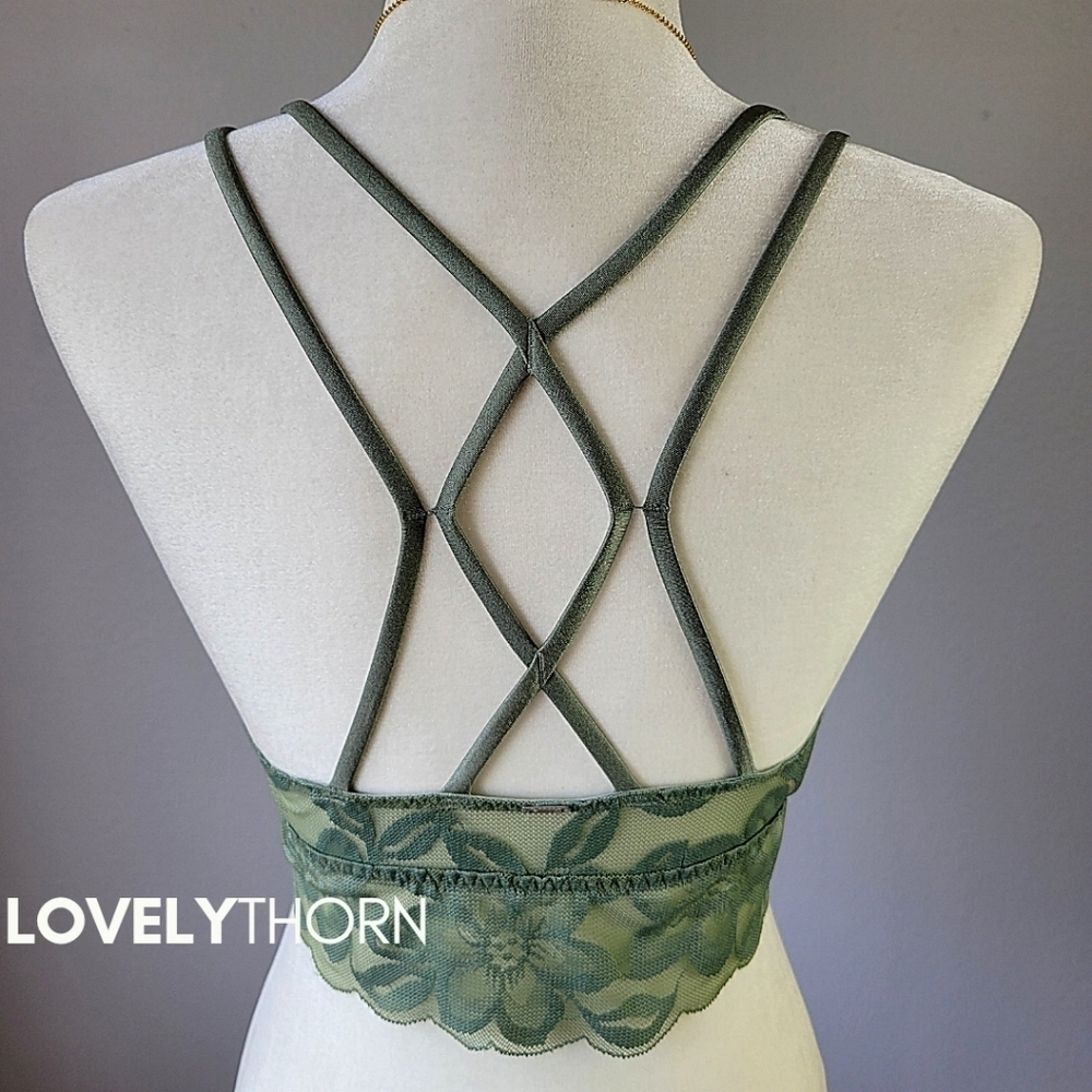 VS PINK // ltd ed stretchy satin & lace strappy cross back plunge bralette - Picture 8 of 10
